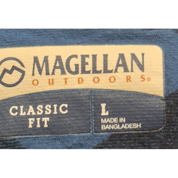 Magellan Outdoor‎ Men's Classic Fit Blue/Black Plaid Button Up Shirt LG - Picture 3 of 11